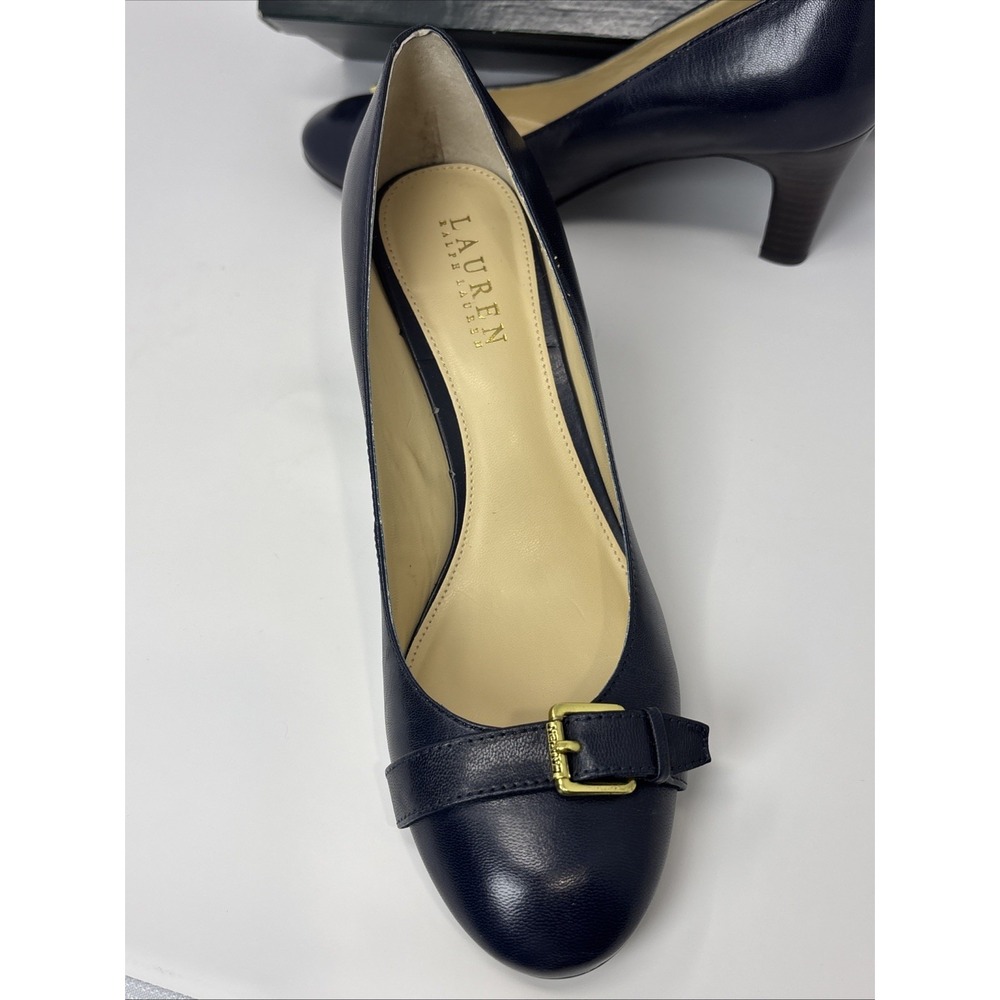 LAUREN Ralph Lauren Saffron Leather Classic Pumps, Blue, Mid-Block Heel Size 9B - Picture 4 of 16